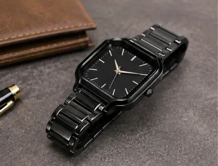 BhgzNsuTDLm36j3moUdWzdf1x3qK5TTfWAGLrk2b.webp Women’s Square Black Dial Watch – Stainless Steel Strap Quartz Analog Wristwatch | Stylish Rose Fashion Watch ( black, OS )