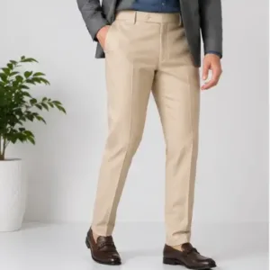 Men's Formal Trousers – Slim Fit Solid Polycotton Pants for Office, Business & Formal Wear ( Cream, 34 )