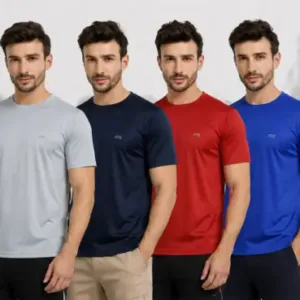 Men's Solid T-Shirt Combo Pack of 4 – Multicolor Regular Fit Dry-Fit Round Neck Half Sleeve Sports T-Shirts ( multicolor, L )