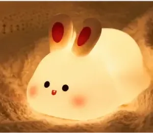 Cute Rabbit Silicone Night Light Rechargeable LED Touch Lamp for Kids Bedroom & Bedside ( yellow, OS )