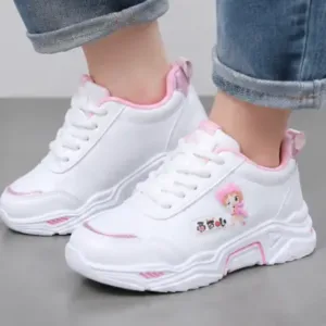 Kids Stylish Printed Casual Shoes for Girls – Lace-Up Synthetic Shoes with Comfortable Rubber Sole ( pink, 4 )