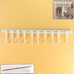Wall Mounted Kitchen Storage Rack with 10 Adjustable Hooks – Multipurpose Hanging Organizer for Utensils & Accessories ( white, OS )