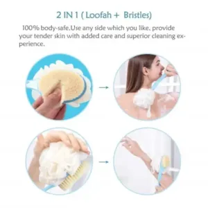 2-in-1 Body Brush with Loofah – Long Handle Bath Scrubber for Back, Body & Shower Cleaning ( multicolor, OS )