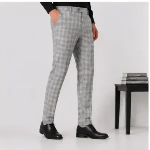 Men's Checked Trousers – Slim Fit Polycotton Pants for Casual, Office & Party Wear ( white, 28 )
