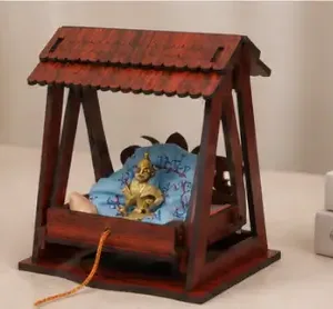 TrendyHouse Premium Wooden Laddu Gopal Jhula – Carved Designer Krishna Jhoola for Pooja Room & Mandir | Dark Brown ( default, OS )