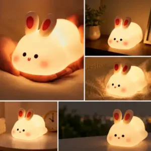Cute Rabbit Silicone Night Light Rechargeable LED Touch Lamp for Kids Bedroom & Bedside ( yellow, OS )