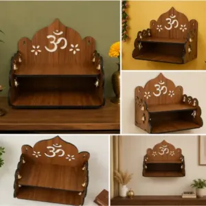Wooden Hanging Temple – 2-Step Decorative Mandir for Home & Puja Room | Traditional Spiritual Wall Hanging ( brown, OS )