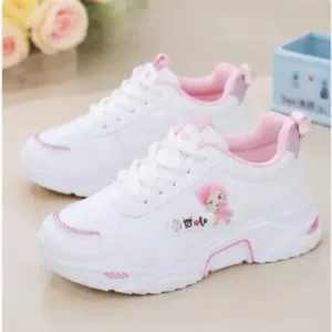 Kids Stylish Printed Casual Shoes for Girls – Lace-Up Synthetic Shoes with Comfortable Rubber Sole ( pink, 6 )