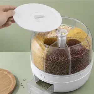 360° Rotating Grain Dispenser – 6-Compartment Kitchen Storage Container with Lid for Rice, Pulses & Dry Fruits ( white, OS )