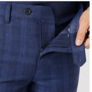 Men's Checked Trousers – Slim Fit Polycotton Pants for Casual, Office & Party Wear ( blue, 32 )