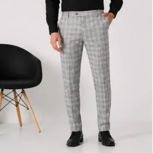 Men's Checked Trousers – Slim Fit Polycotton Pants for Casual, Office & Party Wear ( white, 36 )