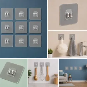 Transparent Self-Adhesive Wall Hooks – Heavy Duty Sticky Hooks for Kitchen, Bathroom & Home (Set of 8) ( Transparent, OS )