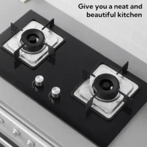 Aluminium Gas Stove Protector Covers – 10 Pc Disposable 23×23 cm | Kitchen Burner Spill & Grease Protection Sheets ( silver, OS )