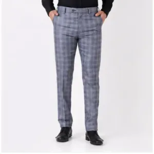 Men's Checked Trousers – Slim Fit Polycotton Pants for Casual, Office & Party Wear ( grey, 28 )