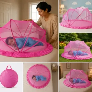 Foldable Baby Mosquito Net with Bedding – Portable Washable Infant Sleeping Bed Protector ( pink, OS )