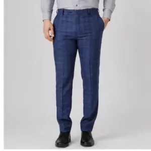 Men's Checked Trousers – Slim Fit Polycotton Pants for Casual, Office & Party Wear ( blue, 28 )