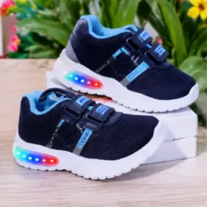 Kids LED Light Sports Shoes – Sky Blue Synthetic Sneakers with Velcro Strap for Boys & Girls ( blue, 2-2.5 Years )
