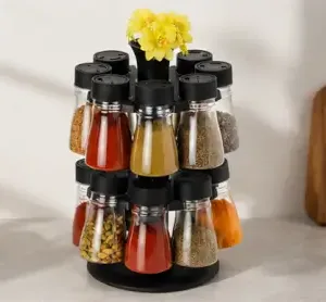 16-in-1 Revolving Condiment Set – Rotating Plastic Spice Rack & Kitchen Masala Organizer ( black, OS )