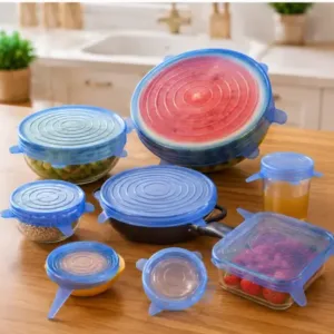 Reusable Silicone Stretch Lids Set – Microwave & Freezer Safe Food Covers for Bowls, Cups & Containers (Pack of 6) ( blue, OS )