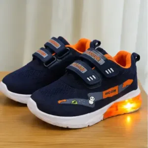 Kids LED Light Sports Shoes – Sky Blue Synthetic Sneakers with Velcro Strap for Boys & Girls ( orange, 4.5-5 Years )