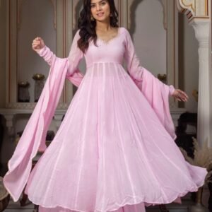 Premium Georgette Handwork Baby Pink Anarkali With Palazzo