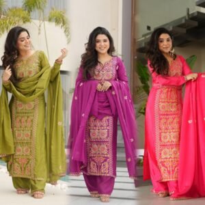 Chinnon Silk Multi Thread Straight Kurti Set(Available in 3 Colours)