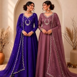 Rangoli Silk Embroidery Sequins Gown With Dupatta (Available in 2 Colours)