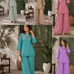 Trendy Co-ord Set Gold Crush Kurti Koti With Palazzo