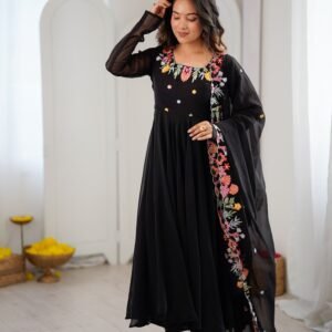 Georgette Black Embroidery  Gown with Dupatta