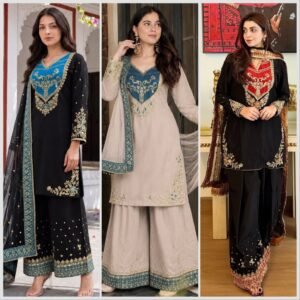 Pure Maska Cotton Top Palazzo Set With Embroidered Sequins Zari