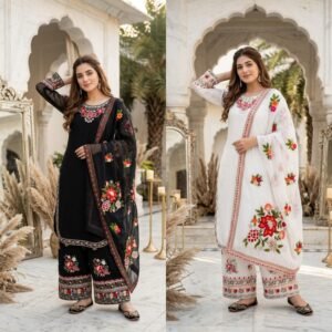 Georgette Multi Thread Embroidered with Seuins Kurti Set (Available in 2 Colours)