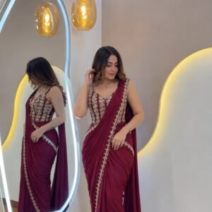 Crepe Ready to Wear Saree With Golden Foil Lace Work