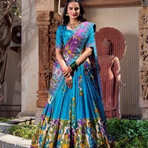 Tassar Silk Kalamkari Print Lehanga Choli(Multi colour)