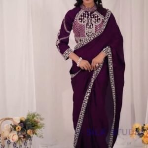 Premium Rangoli Embroidery Sequins Saree With Stitched Blouse