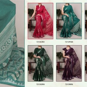 Slub Silk Floral Printed Saree With Zari Weaving(Available 6Colours)