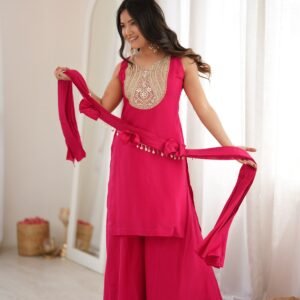 Pure Roman Silk Simple Top Palazzo With Real Mirror