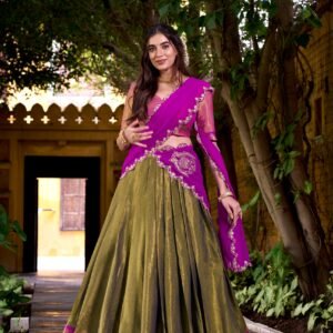 Kanchipuram Silk Zari Lehanga With Embroidered Contrast Dupatta