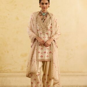 Premium Chiffon Ivory Floral Embroidered Designer Suit Set