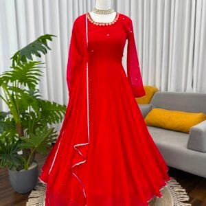 Designer Elegant Georgette Red Gown Set