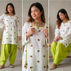 Pure Cameric Cotton Kurti Set with Adjustable Lace