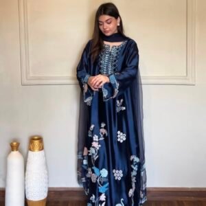 Premium Jura Silk Oversize Kurti Set -Royal Blue
