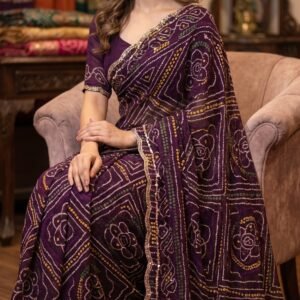Sita Pure Fox Georgette Bandhani Print Saree with Rose Gold Beads Work