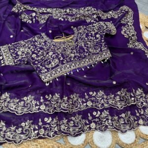 Kavya Designer Fendy Satin Saree with Embroidery & 3mm Sequence Work | Fully Stitched Blouse