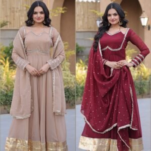 Silver Crunchy Anarkali Gown With Real Mirror Work-AVAILABLE 2 COLOURS
