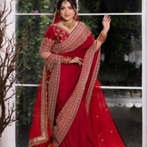 Premium Japanese Satin Saree With Tabby Silk Embroidered Sequins Dupatta