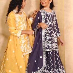 Kid's Premium Georgette Top Sharara With Embroidery Sequins