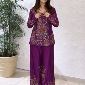 Premium Heavy Chinon Embroidered Palazzo, Blouse & Koti Set(AVAILABLE IN 3 COLOURS)