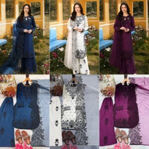 Designer Party Wear Pure Satin Rayon Top And Palazzo With Moti Embroidered Sequins Work