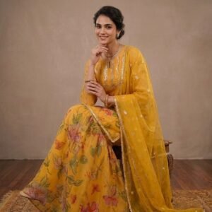 Premium Soft Organza Embroidered Sharara Set with Butterfly Net Dupatta