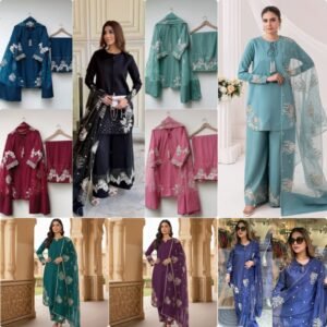 Designer Party Wear Look Pur Natural Crepe Top & Palazzo With Dupatta set(AVAILABLE 9 COLOURS)
